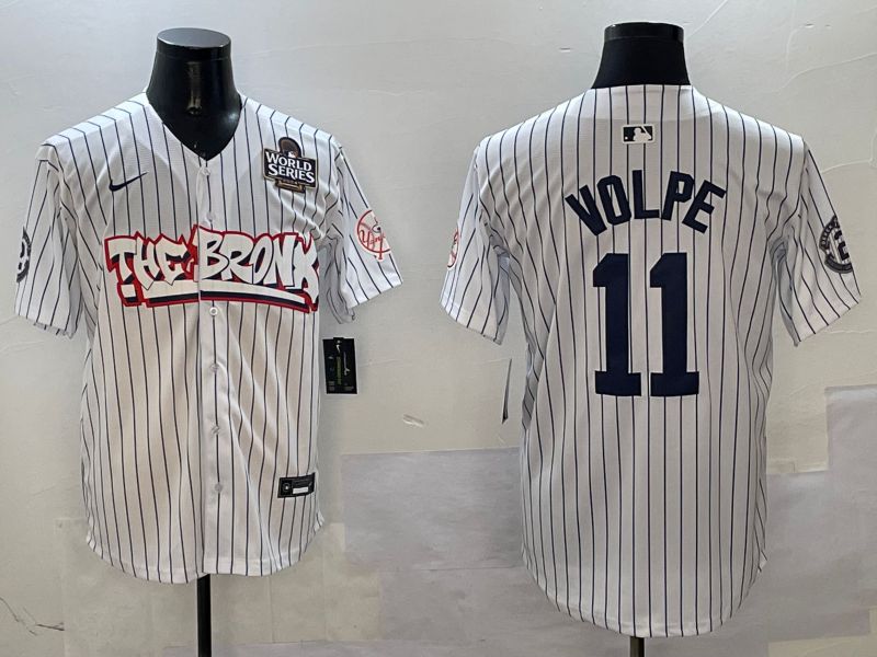 Men New York Yankees #11 Volpe White Stripe four generations Joint Name 2025 Nike MLB Jersey style 7->new york yankees->MLB Jersey